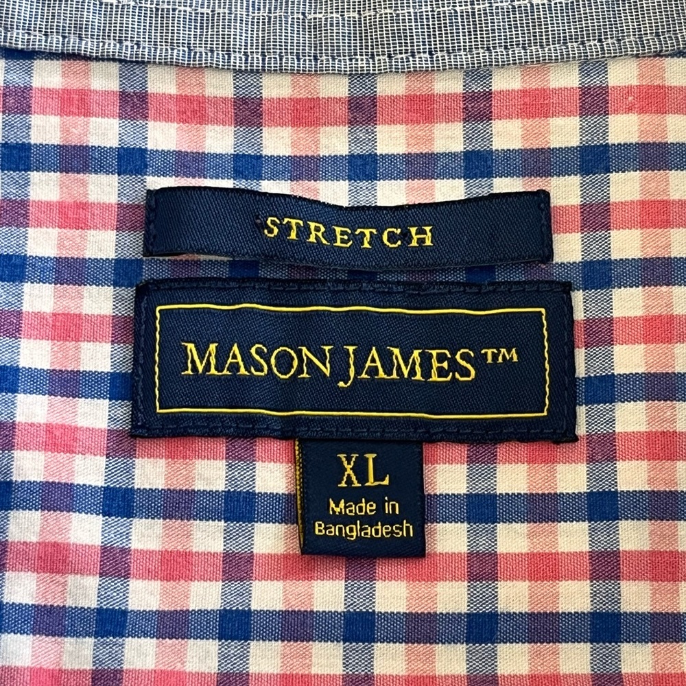 Mason James Pink and Blue Check Stretch Button-Down Shirt Size XL - Picture 2 of 12